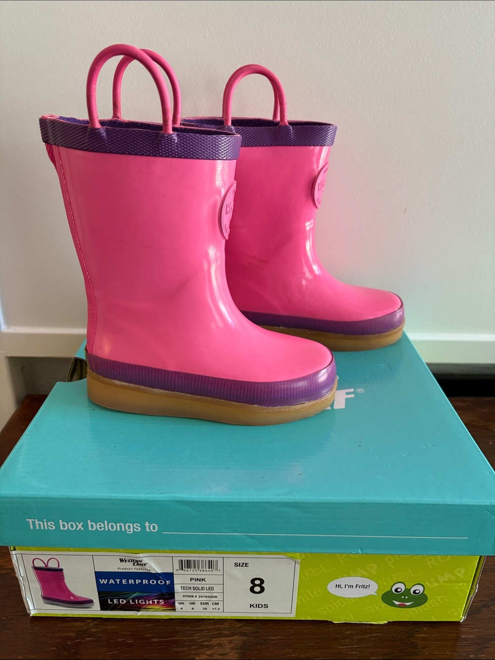 WESTERN CHIEF LED Rain Boots Light Up Pink Purple Bubblegum Soles Size 8